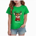 thumbnail image 1 of sdbrld Kids Merry Christmas Gift Girls Xmas Cartoon Short Sleeve TShirts Tops for Fall Holiday Wear Green Sizes 3-4 Years, 1 of 4