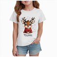 thumbnail image 1 of sdbrld Kids Merry Christmas Gift Girls Xmas Cartoon Short Sleeve TShirts Tops for Fall Holiday Wear White Sizes 5-6 Years, 1 of 4