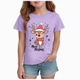 thumbnail image 1 of sdbrld Kids Merry Christmas Gift Girls Xmas Cartoon Short Sleeve Tshirts Tops for Holiday Wear Purple Sizes 9-10 Years, 1 of 4