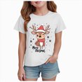 thumbnail image 1 of sdbrld Kids Merry Christmas Gift Girls Xmas Cartoon Short Sleeve Tshirts Tops for Holiday Wear White Sizes 5-6 Years, 1 of 4