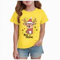 thumbnail image 1 of sdbrld Kids Merry Christmas Gift Girls Xmas Cartoon Short Sleeve Tshirts Tops for Holiday Wear Yellow Sizes 13-14 Years, 1 of 4