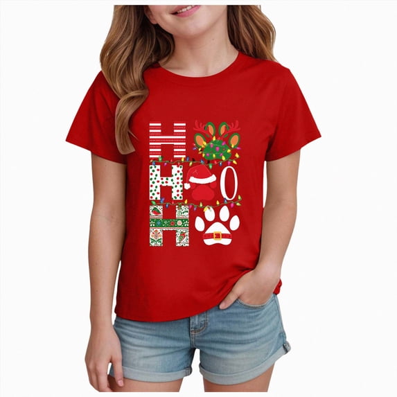 sdbrld Kids Merry Christmas T-Shirt Girls Cute Short Sleeve Tee for Fall Holiday Party and Xmas Gifts Red Sizes 1-2 Years