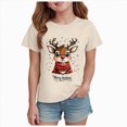 thumbnail image 1 of sdbrld Kids Xmas Shirts for Girls Christmas Short Sleeve Funny T-Shirt Tops for Holiday Party Clothes Beige Sizes 5-6 Years, 1 of 4