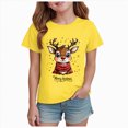 thumbnail image 1 of sdbrld Kids Xmas Shirts for Girls Christmas Short Sleeve Funny T-Shirt Tops for Holiday Party Clothes Yellow Sizes 13-14 Years, 1 of 4