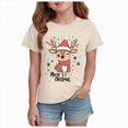 thumbnail image 1 of sdbrld Kids Xmas Shirts for Girls Merry Christmas Short Sleeve Funny T-Shirt Tops for Holiday Party Clothes Beige Sizes 13-14 Years, 1 of 4