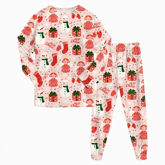 sdbrld Unisex Toddler Kids Christmas Matching Pajamas Outfit Sets for Boys Girls Holiday Sleepwear Top and PJs Pants 2Pcs Sets Pink Sizes 3-4 Years