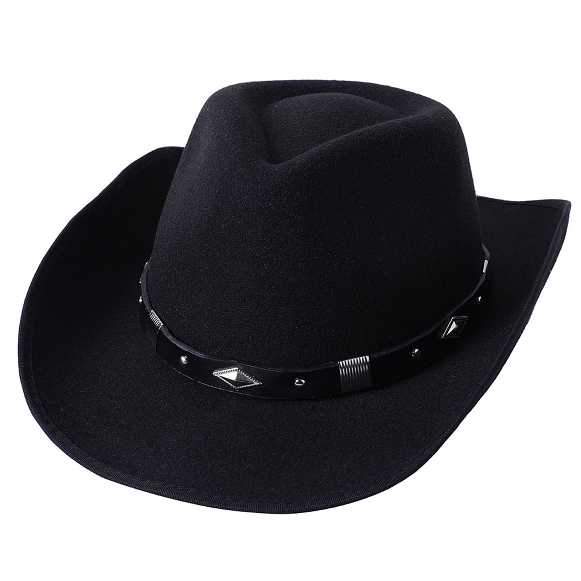 sdghg Women Men Felt Cowboy Hat, Roll-up Wide Brim PU Leather Belt ...
