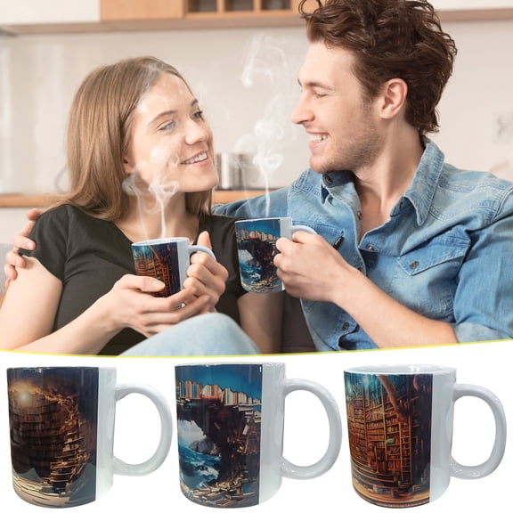 sdhkgrrt 2Pcs Bookcase Mug, 330ml White Ceramic Novelty Mug for Readers Book Lovers, 3D Creative Space Design Coffee Mug Tea Cup, Unique Gift for Home Office Desk Decor