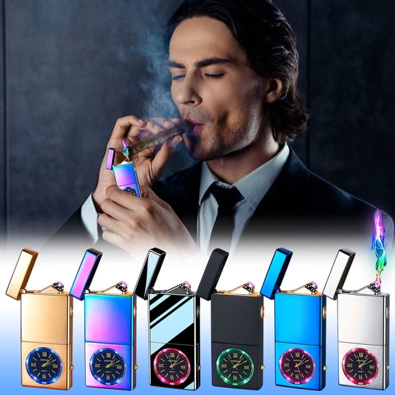 sdhkgrrt 2Pcs Intelligent Watch Lighter, USB Rechargeable Arc Lighter for Men Women, Windproof Electric Lighter with Colorful LED Light, Portable Charging Lighter for Camping Hiking Outdoor Gear