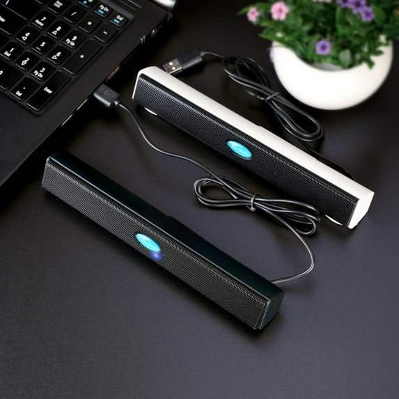 sdhkgrrt 2Pcs USB Speaker, Plug and Play Mini Computer Audio for Laptop Desktop, Long Bar Design Compact Soundbar for Home Office, Enhanced Bass Surround Sound PC Speaker for Music Movies Gaming