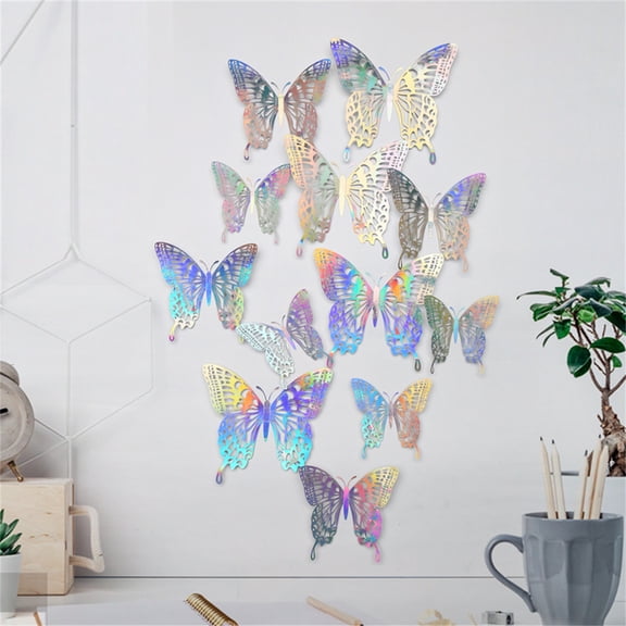 sdhkgrrt 3Pcs Butterfly Wall Stickers,Metal Texture Butterfly Wall Sticker, 3D Hollow Wall Decal for Room, Self Adhesive Metal Wall Art, Decorative Butterfly Stickers for Home