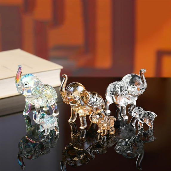 sdhkgrrt 3Pcs Crystal Elephant Decor Set, Crystal Elephant Figurines Home Decor, Luxury Living Room Accents Art Decorations, Handcrafted Elephant Ornaments Gift Ideas