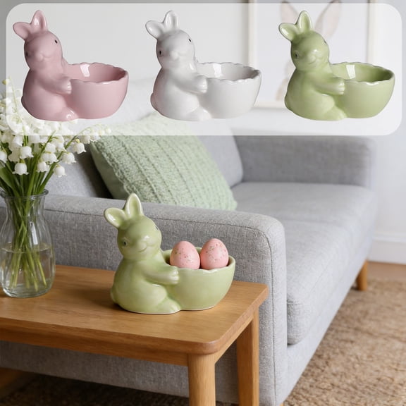 sdhkgrrt 3Pcs Easter Bunny Egg Cups, Ceramic Egg Holders for Soft Boiled Eggs, Easter Egg Stand Decoration for Table Centerpiece, Rabbit Egg Cup for Easter Brunch Party Decor, Easter Gifts