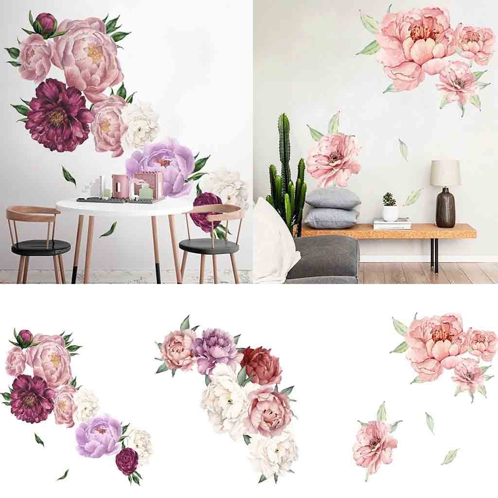 sdhkgrrt 3Pcs Wall Decal, Peony Rose Flowers Wall Art Sticker, Nursery ...