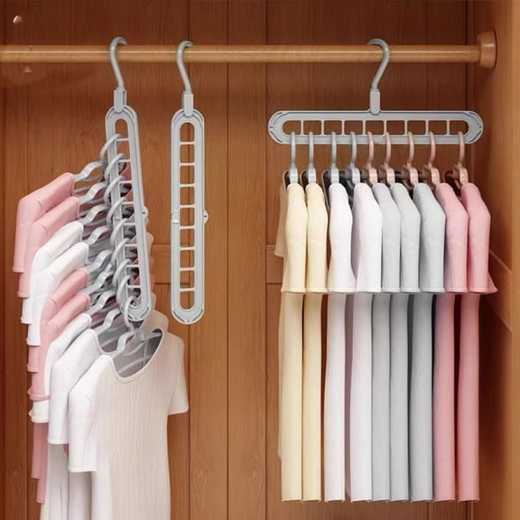 sdhkgrrt 4Pcs 9-Hole Hanger Organizer, Multifunctional Space Saving Closet Organizer for Wardrobe Storage, Foldable Magic Hanger for Travel Home Use, Durable Plastic Clothes Hanger for Garment