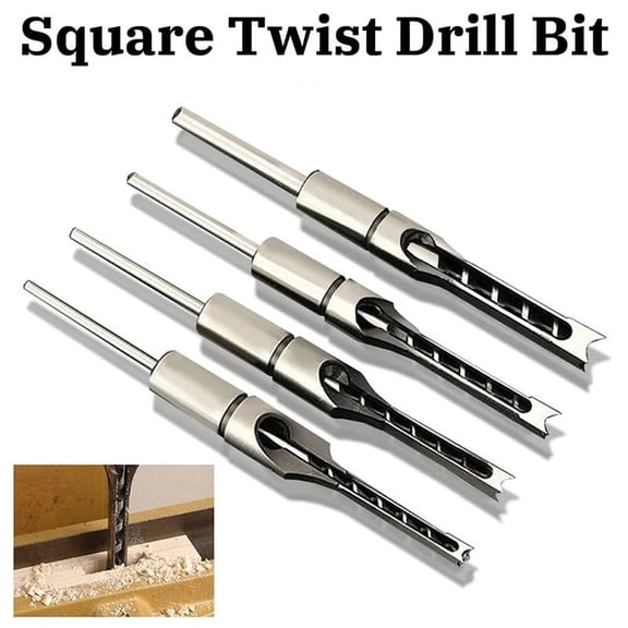 sdhkgrrt 4Pcs Square Hole Mortiser Drill Bit, Woodworking Square Drill Bit for Square Holes, Heavy Duty Metal Square Hole Drill for Mortise and Tenon, Professional Woodworking Tool for Workshop and