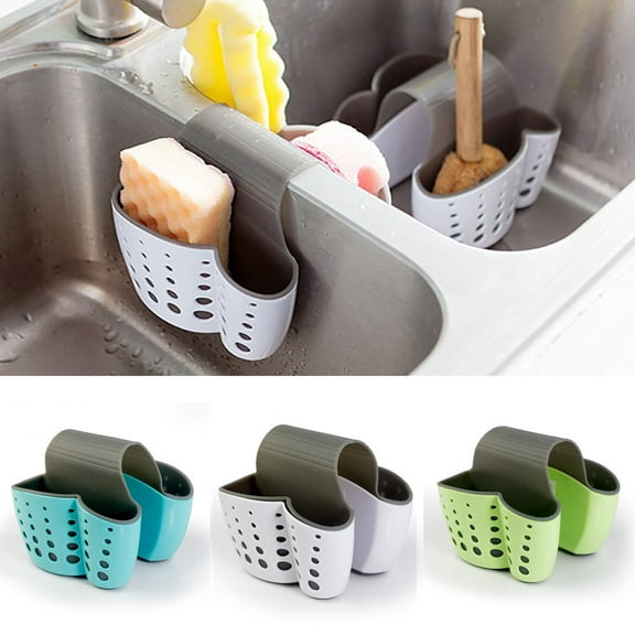 sdhkgrrt under $5 1Pcs Kitchen Sink Sponge Caddy, Kitchen Sponge Storage Caddy,Plastic Sink Soap Holder,Drainable Sponge Organizer Basket,Double Sink Mount Caddy,Rubber Kitchen Utensil Holder