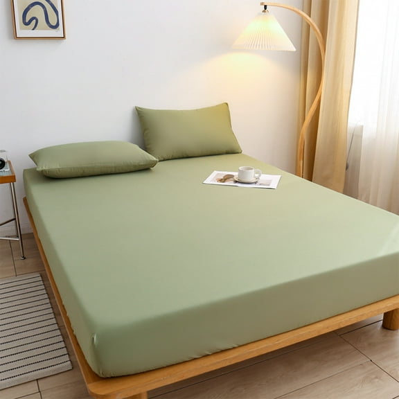 sdhkgrrt under $5 1Pcs Washed Matte Bed Sheets, Washed Matte Bed Sheet Set, Brushed Polyester Fitted Sheet Pillowcases, Soft Bedding Set for Double Bed, Machine Washable Bed Cover