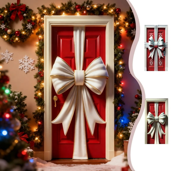 sdhkgrrt under $5 2Pcs Christmas Door Cover, Christmas Door Cover Curtain 35x71 Inch,Festive Party Door and Wall Decoration,Holiday Season Door Decor,Bow Tie Pattern Christmas Entrance Decor