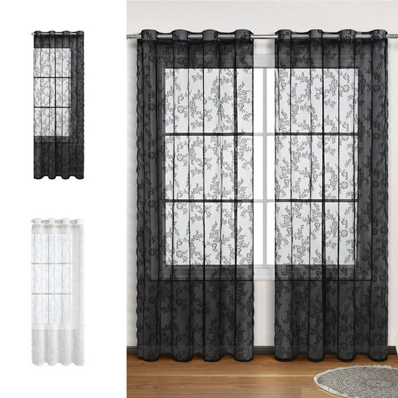 sdhkgrrt under $5 2Pcs Sheer Curtains, Semi Sheer Curtains,Grommet Window Drapes,Light Filtering Curtain Panels,Living Room Bedroom Curtains,Vintage Lace Window Treatments