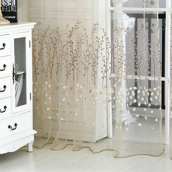 sdhkgrrt under $5 2Pcs Sheer Curtains, Wintersweet Pattern Sheer Curtain,Voile Window Drape Valance,Modern Home Window Treatment,Filtered Light Curtain Panel,Romantic Home Decor