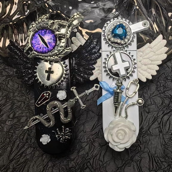 sdhkgrrt under $5 2Pcs Windproof Lighter, Windproof Lighter, Refillable Butane Metal Lighter with Unique Design, Gothic Style Collectible Lighter for Adults, Portable Flame Lighter for Outdoor