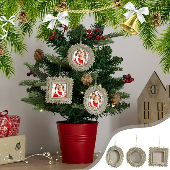 sdhkgrrt under $5 3Pcs Christmas Photo Frame, Christmas Resin Photo Frame Ornament,Snow Cedar Decoration Hanging,Diy Personalized Picture Frame,Champagne Gold Christmas Decor,Holiday Memory Keepsake