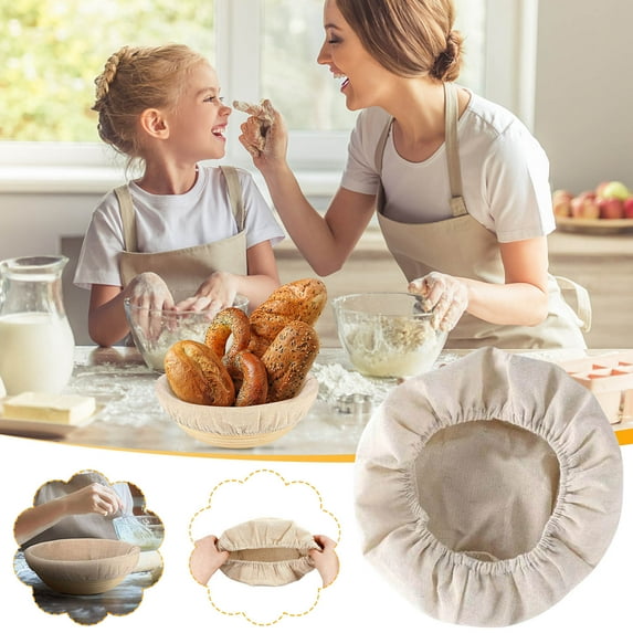 sdhkgrrt under $5 3Pcs Round Bread Proofing Basket, Round Bread Proofing Basket with Cloth Liner,Sourdough Banneton Basket for Baking,Natural Rattan Dough Rising Basket,Professional Bread Making