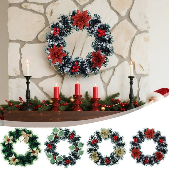 sdhkgrrt under $5 4Pcs Artificial Winter Wreath, Artificial Winter Christmas Wreath,Green Hanging Door Wreath with Berries,Front Door Fireplace Stair Decoration,Plastic Outdoor Indoor Holiday