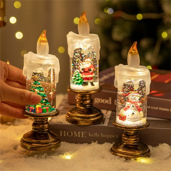 sdhkgrrt under $5 4Pcs Christmas Crystal Lights, Christmas Crystal Snow Globe,Candle Lights with Music Box for Decor,Festive Snowflake Lantern for Christmas Tree,80ml Christmas Gift