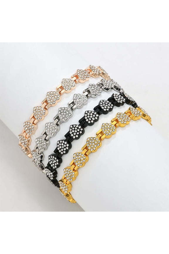 under $5 4Pcs Magnetic Bracelet, Women's Magnetic Bracelet, Heart Shaped Couple Bracelets, Dazzling Zirconia Jewelry, Adjustable Copper Bangle, Romantic Gift for Her