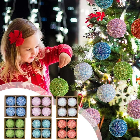 sdhkgrrt under $5 5Pcs Christmas Ornaments, Christmas Ball Ornaments 4 Pack,Shatterproof Glitter Christmas Balls,Xmas Tree Hanging Decorations,Holiday Party Decor Supplies,Multi Color Christmas