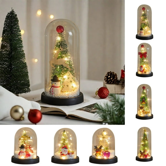 sdhkgrrt under $5 5Pcs LED Christmas Tree, Mini Snow Globe Christmas Tree with LED Lights,Imitation Glass Cover Desktop Ornament,Light Up Falling Snow Christmas Decoration,Battery Powered Snowy
