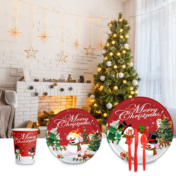 sdhkgrrt under $5 6Pcs Christmas Party Supplies, Christmas Party Supplies Set,Snowman Theme Tableware,Disposable Christmas Plates,Holiday Party Decorations,Christmas Dinnerware Kit