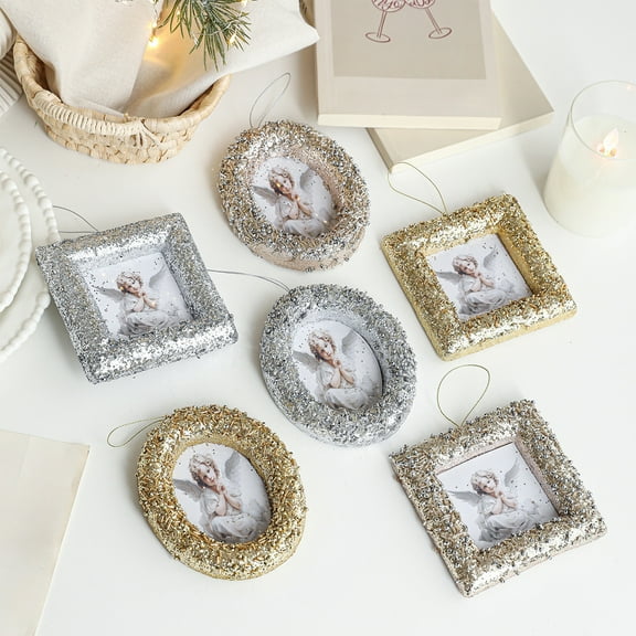 sdhkgrrt under $5 6Pcs Christmas Picture Frame, Christmas Tree Picture Frame Ornaments,Square Round Irregular Shaped Photo Hanging Decor,Glue Powder Foam Christmas Photo Frames,Festive Photo Prop