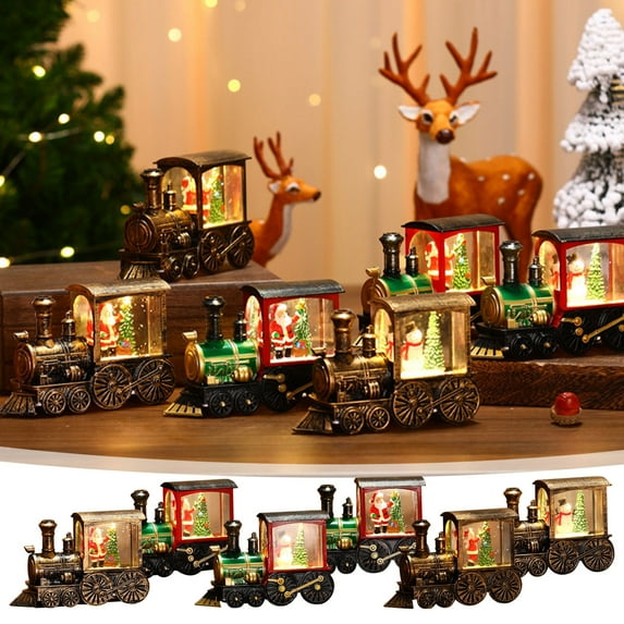 sdhkgrrt under $5 6Pcs Christmas Train Ornament, Christmas Train Ornament,Water Filled Night Light,Santa Claus Train Decor,Window Sill Display,Holiday Light Up Decoration