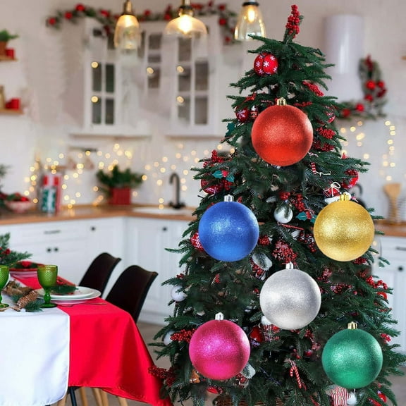 sdhkgrrt under $5 6Pcs Glitter Ornaments, Christmas Glitter Ornaments 6 Inch, Shatterproof Plastic Christmas Balls, Sparkling Christmas Tree Decorations, 150mm Glitter Orbs