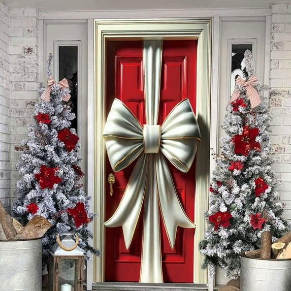 sdhkgrrt under $5 Christmas Door Cover, Christmas Door Cover Curtain 35x71 Inch,Festive Party Door and Wall Decoration,Holiday Season Door Decor,Bow Tie Pattern Christmas Entrance Decor