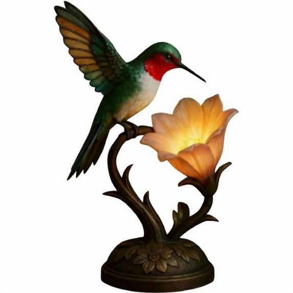 sdhkgrrt under $5 Flower Table Lamp, Table Lamp, Floral Resin Base Lamp with Hummingbird Design, Decorative Bedside Light for Room, Warm Glow Night Light for Shelf