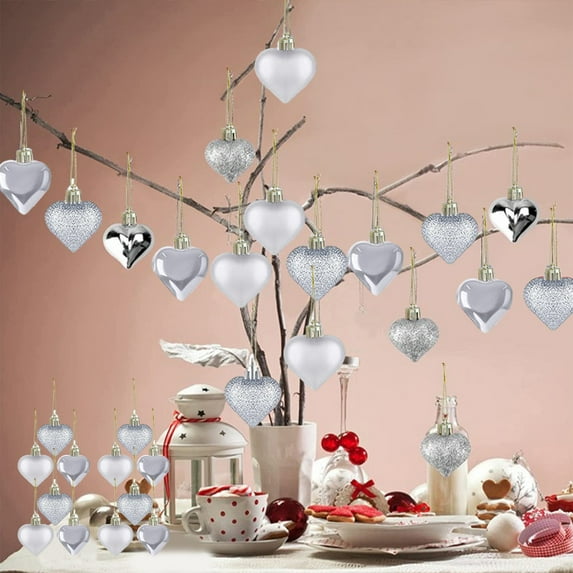 sdhkgrrt under $5 Heart Ornaments, Valentine Heart Ornaments Set,Heart Shaped Christmas Tree Decorations,Wedding Anniversary Decor Supplies,Romantic Holiday Hanging Ornaments,Love Theme Party Decor