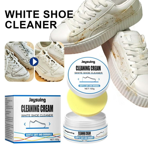 sdhkgrrt under $5 Leather Conditioner, Shoe Cleaning Cream, White Sneaker Cleaner for Leather and Fabric, Stain Removal Paste with Sponge, No Water Wash Shoe Care Product, Ideal for Sports Shoes