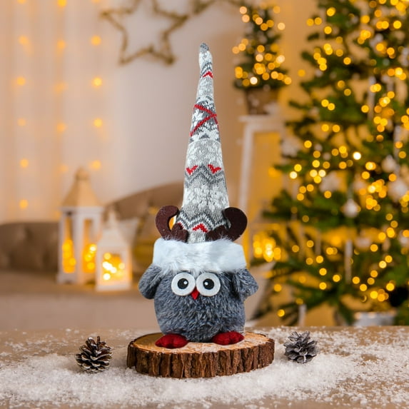 sdhkgrrt under $5 Owl Desk Decor, Owl with Pointed Hat Desktop Decor,Tall Hat Gnome Figurine Plush Doll Decoration,Cute Animal Statue for Home Shelf Display,Knit Plush Owl Doll with Bendable Metal