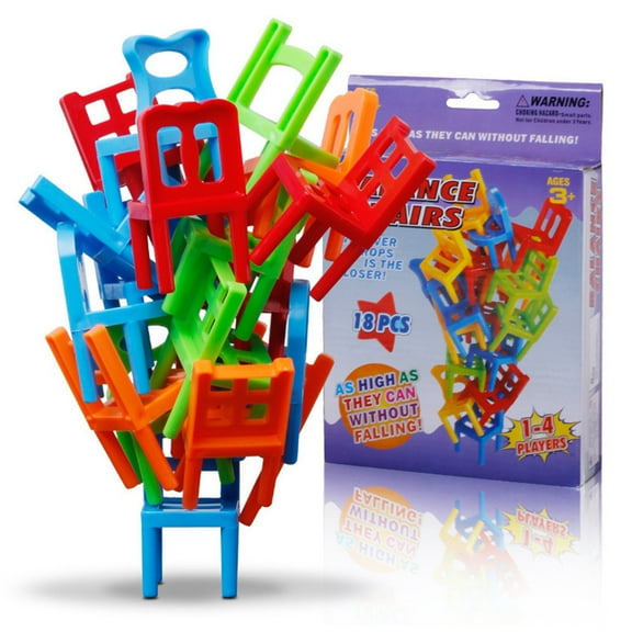 sdhkgrrt under $5 Stacking Chairs Game, Family Board Stacking Game,ChildrenEducational ChairToy,Office Desk Entertainment,18 Pieces Plastic Chairs,Learning Balance Game