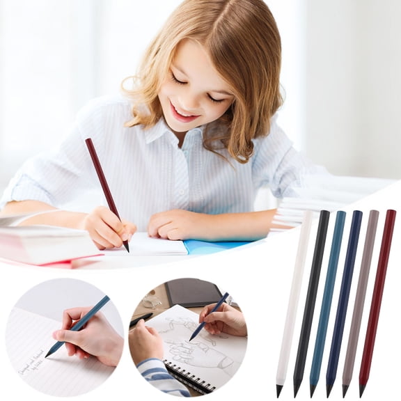 sdhkgrrt 5Pcs Metal Alloy Pencil, Never Needs Sharpening Mechanical Pencil for Writing Drawing, Durable Metal Tip Pencil with Eraser for Study Artists, No Lead No Sharpening Writing Instrument for