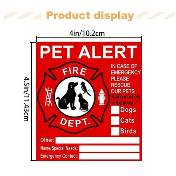 sdhkgrrt 5Pcs Pet Safety Fire Alert,Pet Safety Alert Decal, Emergency Fire Rescue Sticker For Windows, Life Saving Pet Alert Decal For First Responders, Highly Visible Pet Fire Safety Decal