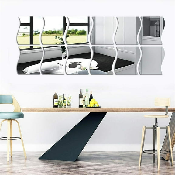 sdhkgrrt 6 Pcs Wavy Mirror Wall Stickers, Acrylic Mirror Tiles for Home Decor, Self Adhesive Peel and Stick Wall Mirror for Living Room Bedroom, Decorative Plastic Mirror Sheets for Wall TV Sofa
