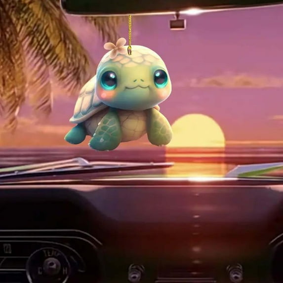 sdhkgrrt Acrylic Flat Cute Shy Turtle Car Pendant, Animal Shape Ornament, Car Mirror Charm, Backpack Keychain Decor, Turtle Pendant, Acrylic Car Accessory, Cute Turtle Hanging Ornament