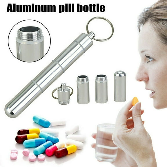sdhkgrrt Aluminum Alloy Pill Case Bottle, Waterproof Keychain Container, Portable Pill Holder, Camping Medicine Storage, Outdoor Travel Bottle, Keychain Pill Fob, Watertight Pill Carrier