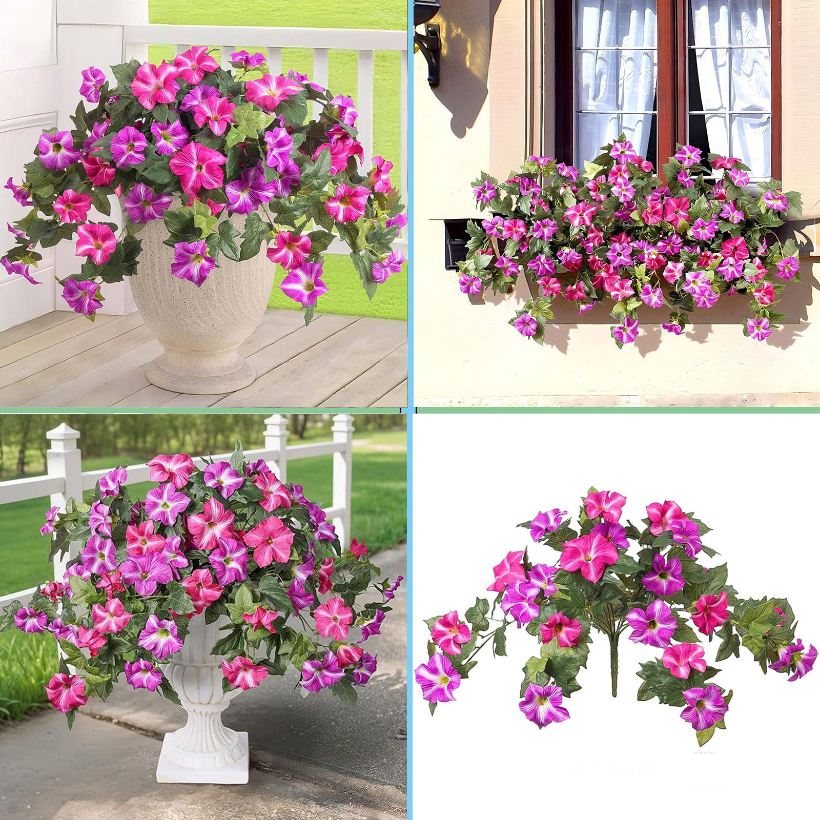 sdhkgrrt Artificial Petunias Flowers, Purple Pink Fake Flower Plants for Outdoor Patio Decor, Waterproof UV Resistant Hanging Flower Vines, Artificial Greenery for Home Garden Wedding Wall Decoration