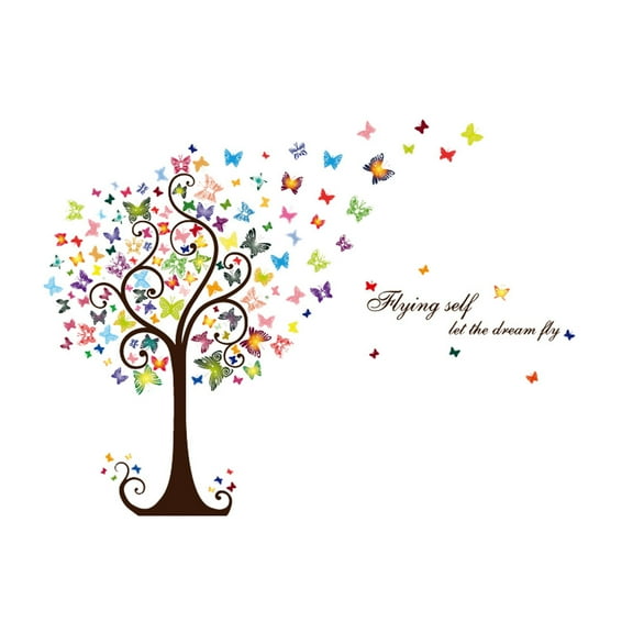 sdhkgrrt Butterfly Tree Wall Sticker, Wall Sticker, Colorful Tree Removable Home Decor, Self Adhesive Sticker for Glass Tile, Decorative Sticker for Room Appliances, Flying Butterfly Tree Decal